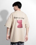Fier De Moi T-shirt Capybara Napping Sitting Short Sleeve Cream - Gambar 3