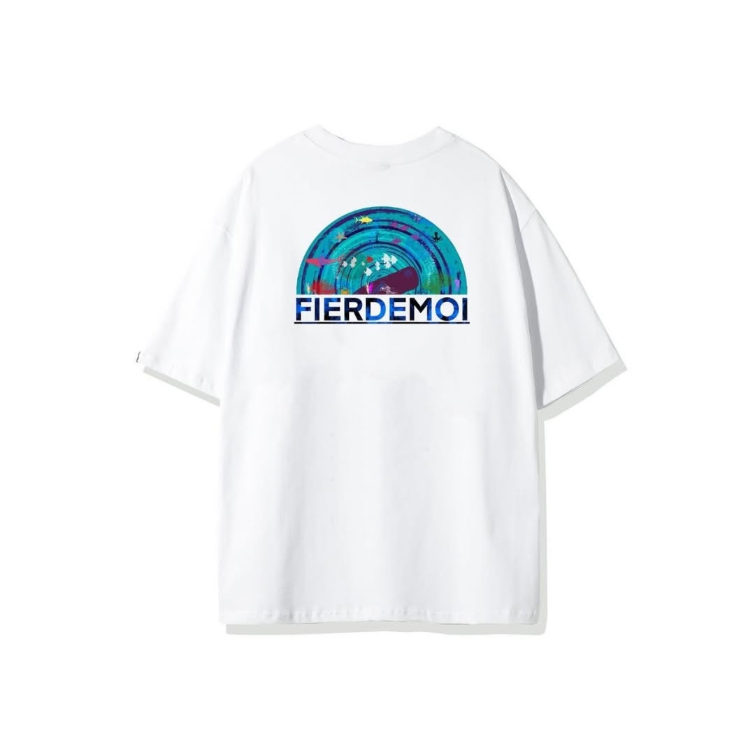 Fier De Moi T-Shirt Blue Ocean Short Sleeve White Fier De Moi T-shirt Blue Ocean Short Sleeve - Gambar 1