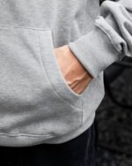W Essentiels Hoodie Ecume Oversize Mid Logo Misty Grey - Gambar 7