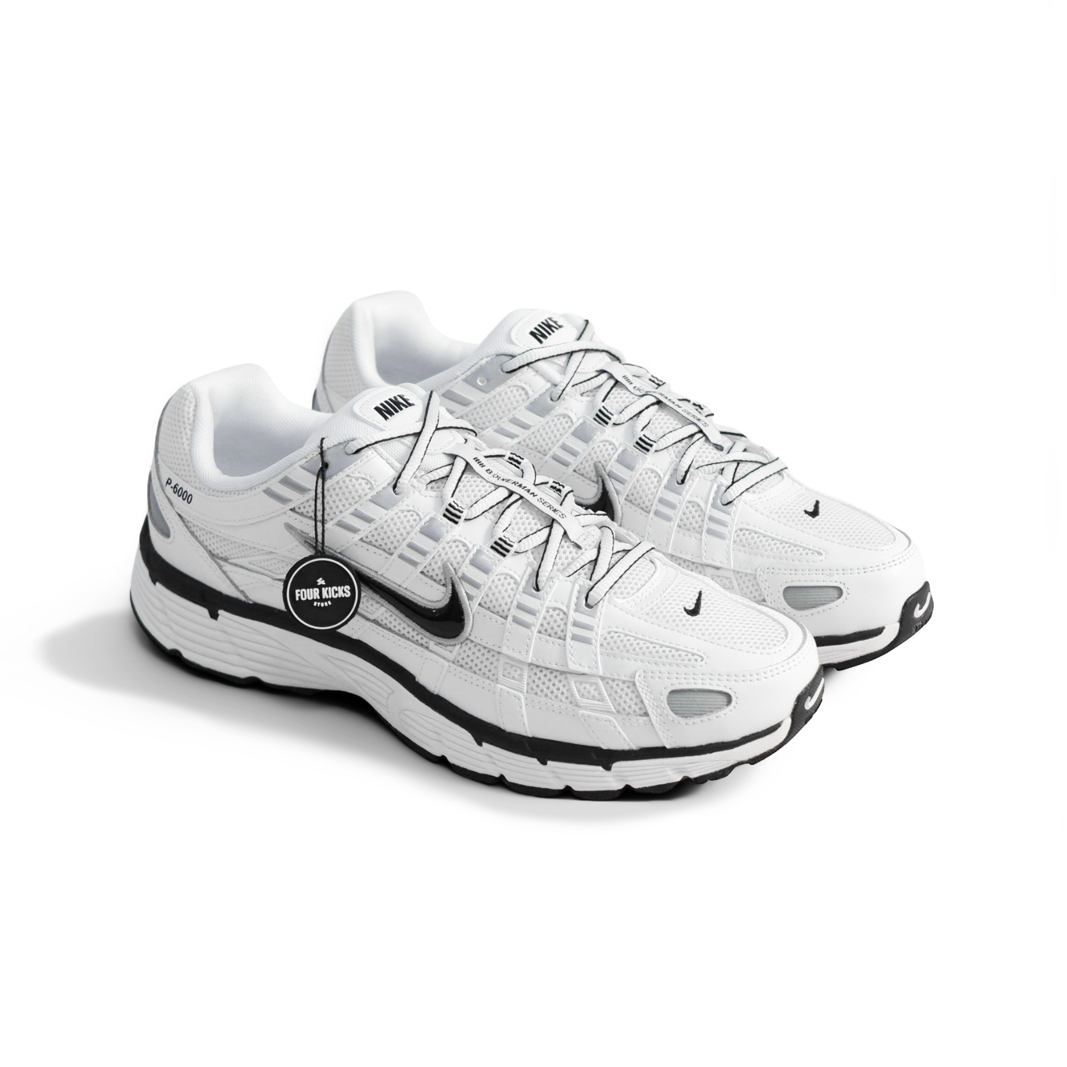 Nike Sport Lifestyle Shoes P6000 White Metallic Silver Black Mens CD6404 107 (1) Nike P-6000 White Metallic Silver Black Unisex CD6404 107 - Gambar 1