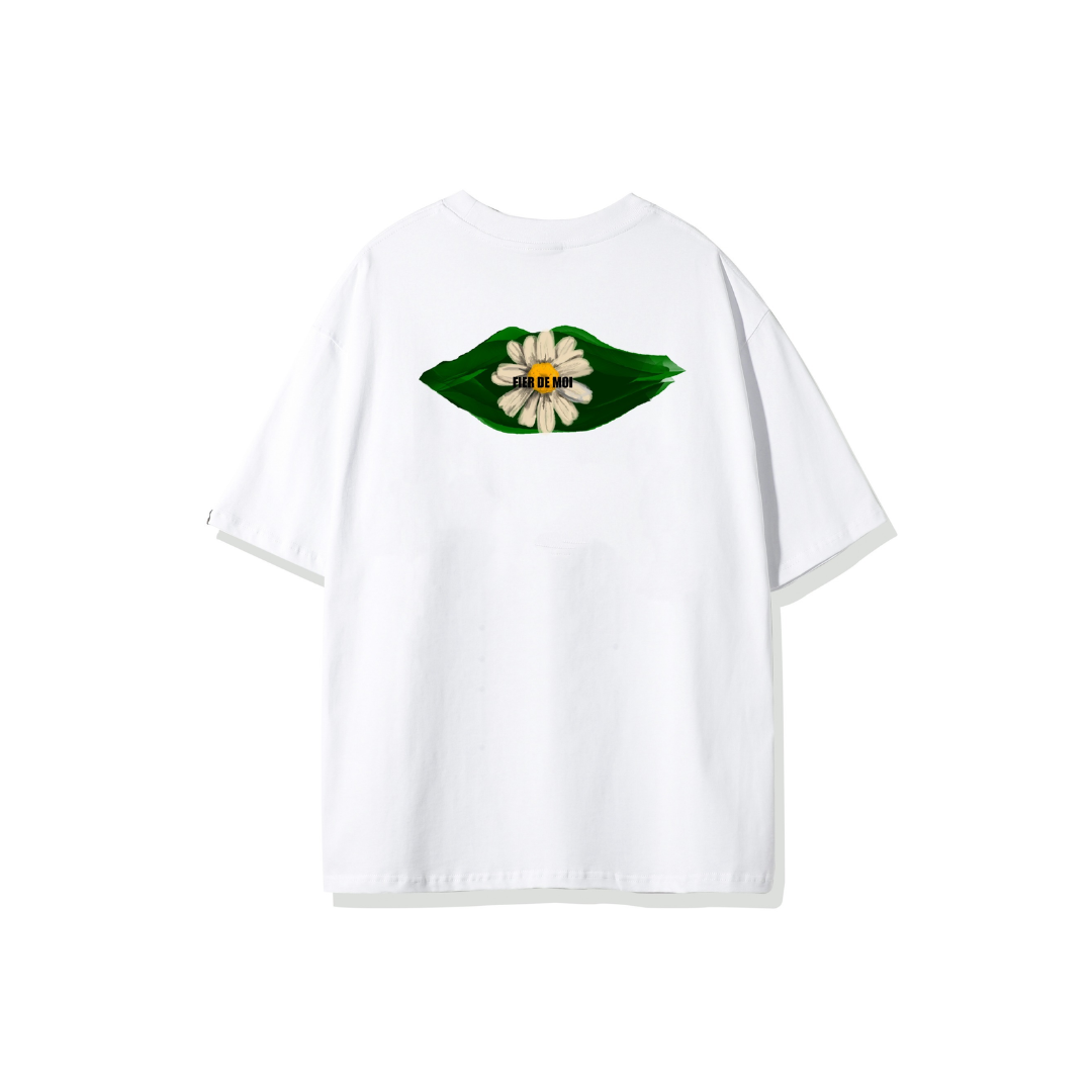 Oversize Mid Logo Misty Grey (11) (1) Fier De Moi T-Shirt Lip Flowers Short Sleeve White - Image 1