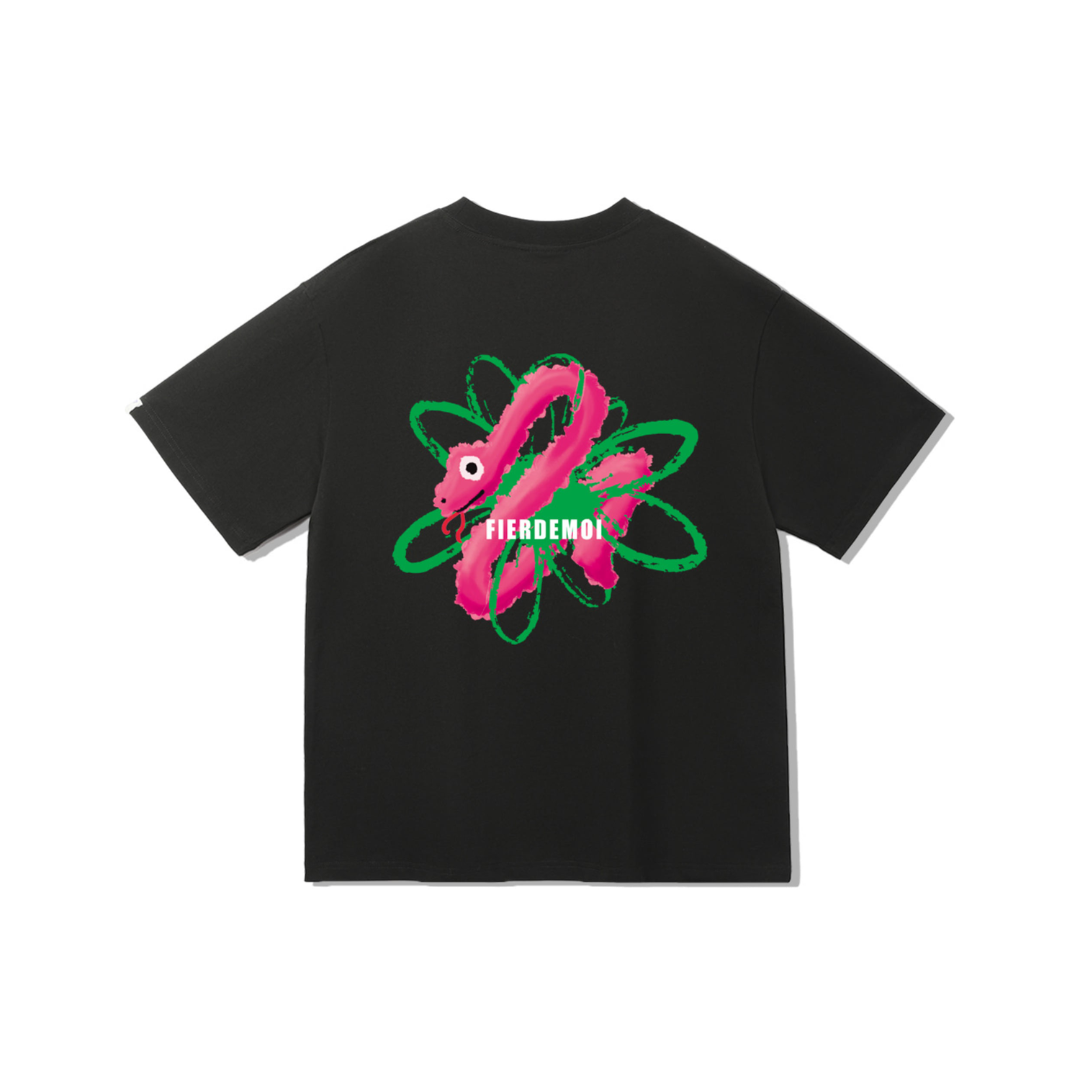 Oversize Mid Logo Misty Grey (2) (1) Fier De Moi T-Shirt Snake Coiling Flower Short Sleeve Black - Image 1