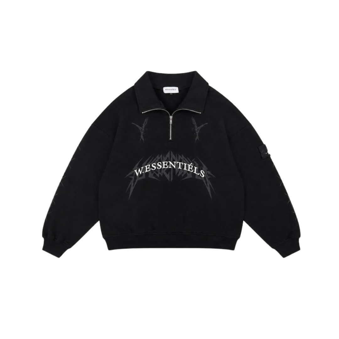 W Essentiels Jacket Half Zip Colibri Washed Noir Black W Essentiels Jacket Half Zip Colibri Washed Noir Black - Gambar 1